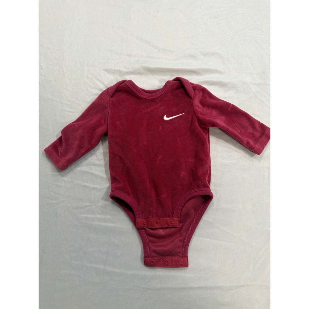 Nike Infant Bodysuit Long Sleeve Velour Maroon Swoosh Logo 3M M388-ADZ